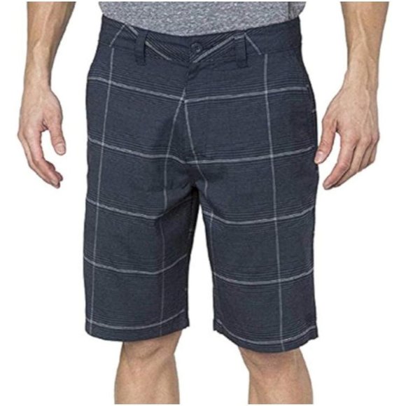 Hang Ten Mens Walk Shorts Plaid Flat Front Mid Rise A1038017PS Navy Blue Size 32 - Picture 1 of 9